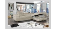 Canapé d’angle convertible AMANDA beige velours côtelé avec coffre 