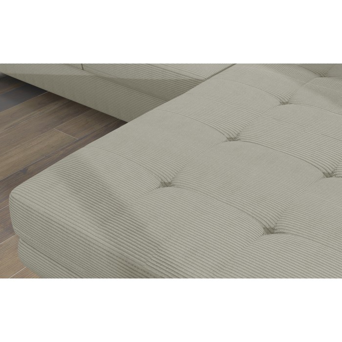 Canapé d’angle convertible AMANDA beige velours côtelé avec coffre 