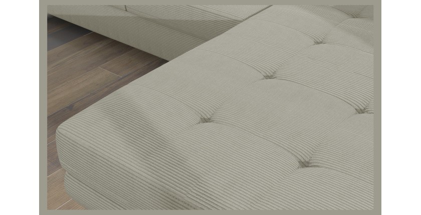 Canapé d’angle convertible AMANDA beige velours côtelé avec coffre 