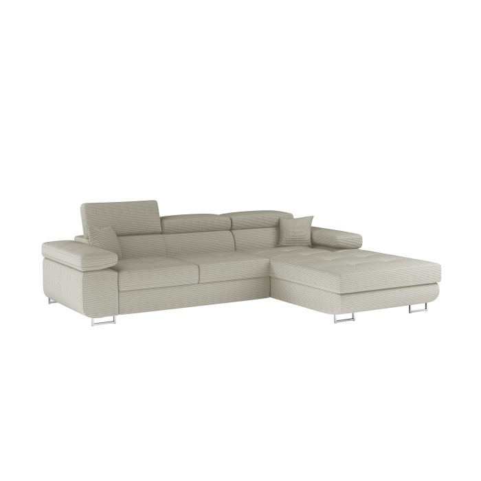 Canapé d’angle convertible AMANDA beige velours côtelé avec coffre 