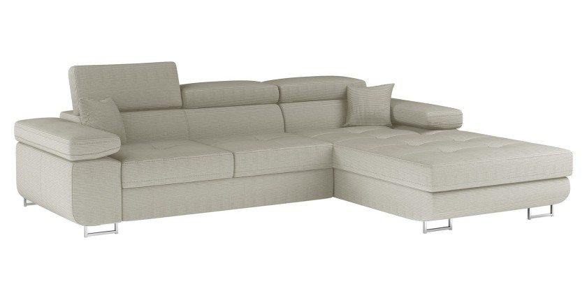 Canapé d’angle convertible AMANDA beige velours côtelé avec coffre 