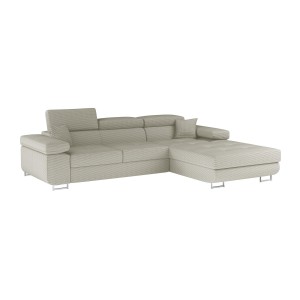Canapé d’angle convertible AMANDA beige velours côtelé avec coffre 