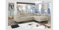 Canapé d’angle convertible AMANDA beige velours côtelé avec coffre 