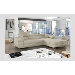 Canapé d’angle convertible AMANDA beige velours côtelé avec coffre 