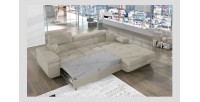 Canapé d’angle convertible AMANDA beige velours côtelé avec coffre 