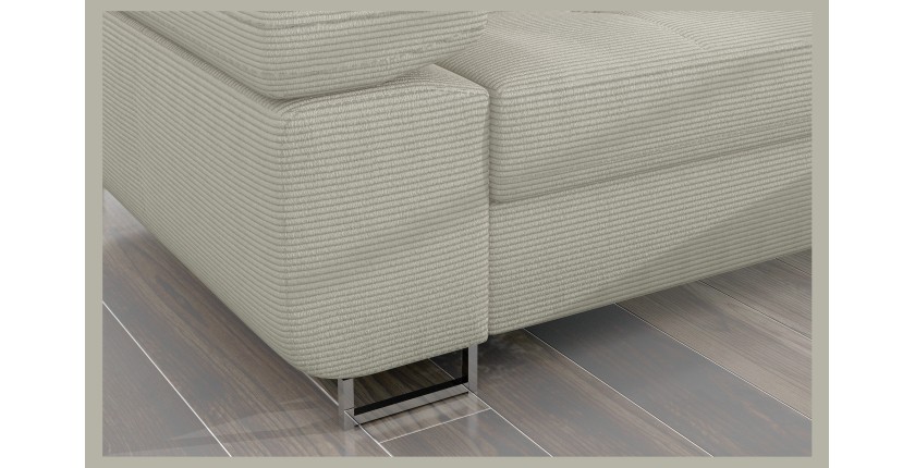 Canapé d’angle convertible AMANDA beige velours côtelé avec coffre 