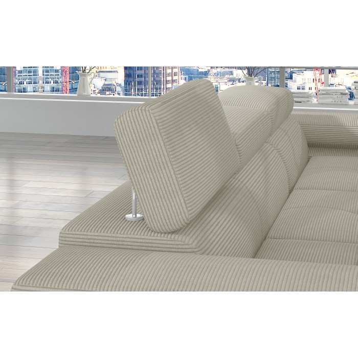 Canapé d’angle convertible AMANDA beige velours côtelé avec coffre 