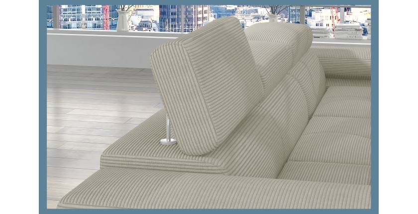 Canapé d’angle convertible AMANDA beige velours côtelé avec coffre 