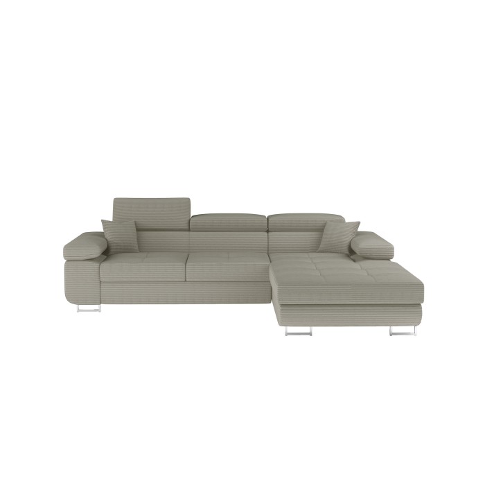 Canapé d’angle convertible AMANDA beige foncé velours côtelé avec coffre 