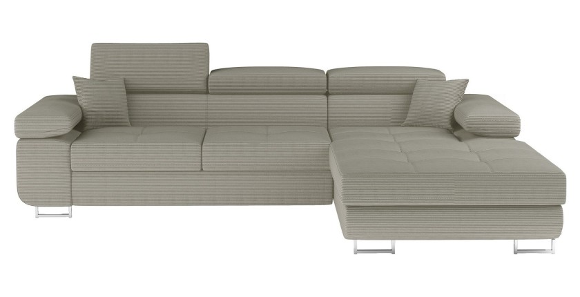 Canapé d’angle convertible AMANDA beige foncé velours côtelé avec coffre 