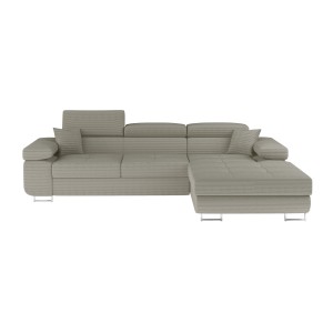 Canapé d’angle convertible AMANDA beige foncé velours côtelé avec coffre 
