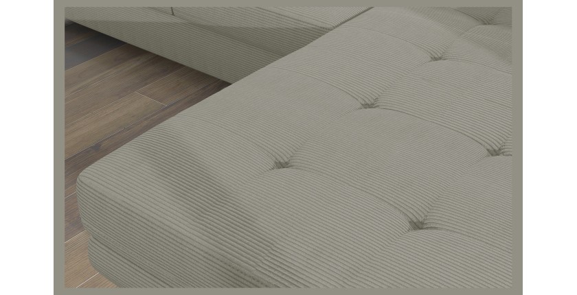 Canapé d’angle convertible AMANDA beige foncé velours côtelé avec coffre 