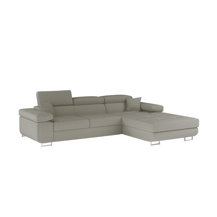 Canapé d’angle convertible AMANDA beige foncé velours côtelé avec coffre 