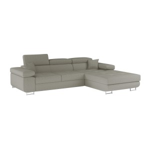 Canapé d’angle convertible AMANDA beige foncé velours côtelé avec coffre 