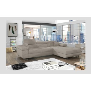 Canapé d’angle convertible AMANDA beige foncé velours côtelé avec coffre 