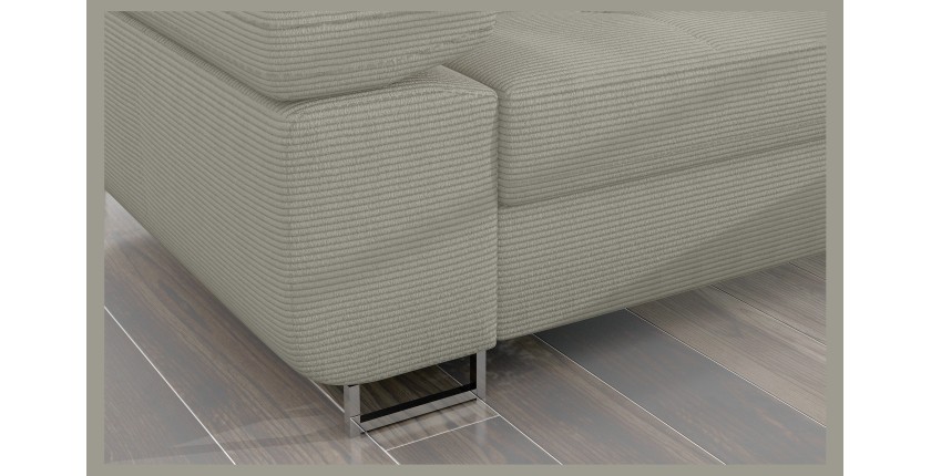 Canapé d’angle convertible AMANDA beige foncé velours côtelé avec coffre 