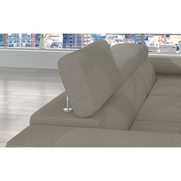 Canapé d’angle convertible AMANDA beige foncé velours côtelé avec coffre 