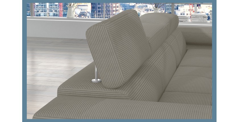 Canapé d’angle convertible AMANDA beige foncé velours côtelé avec coffre 