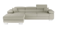 Canapé d’angle convertible AMANDA beige clair velours côtelé avec coffre gauche 