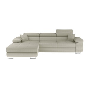 Canapé d’angle convertible AMANDA beige clair velours côtelé avec coffre gauche 