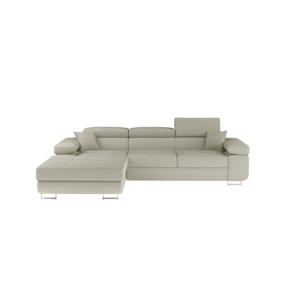 Canapé d’angle convertible AMANDA beige clair velours côtelé avec coffre gauche 