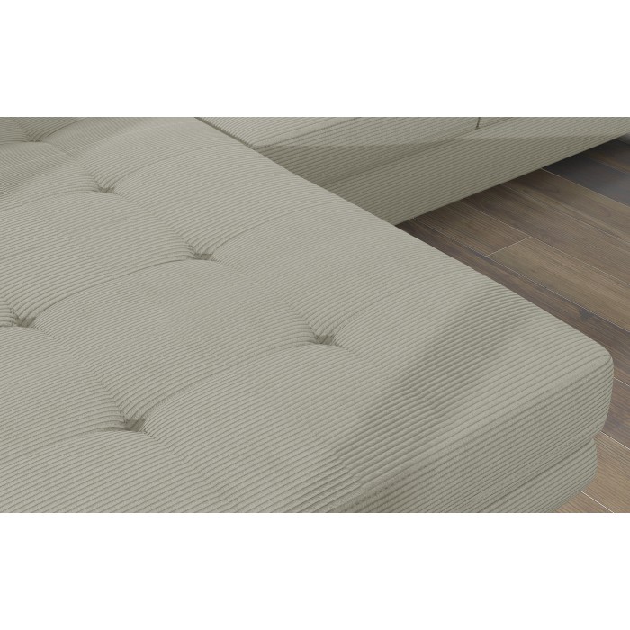 Canapé d’angle convertible AMANDA beige clair velours côtelé avec coffre gauche 