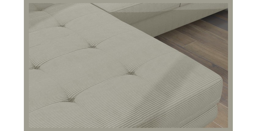 Canapé d’angle convertible AMANDA beige clair velours côtelé avec coffre gauche 