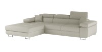 Canapé d’angle convertible AMANDA beige clair velours côtelé avec coffre gauche 