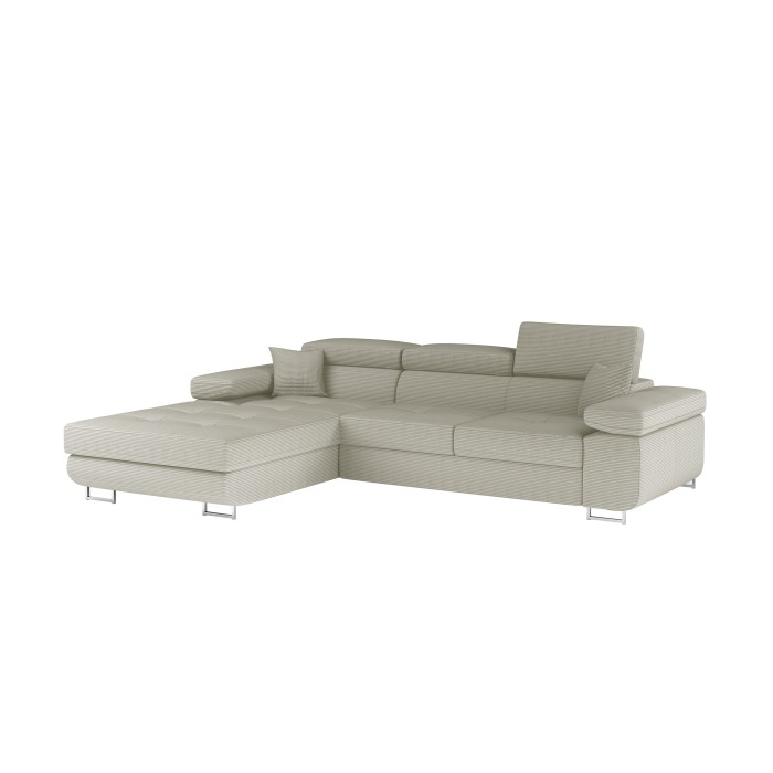 Canapé d’angle convertible AMANDA beige clair velours côtelé avec coffre gauche 