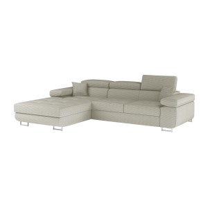 Canapé d’angle convertible AMANDA beige clair velours côtelé avec coffre gauche 