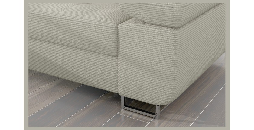 Canapé d’angle convertible AMANDA beige clair velours côtelé avec coffre gauche 