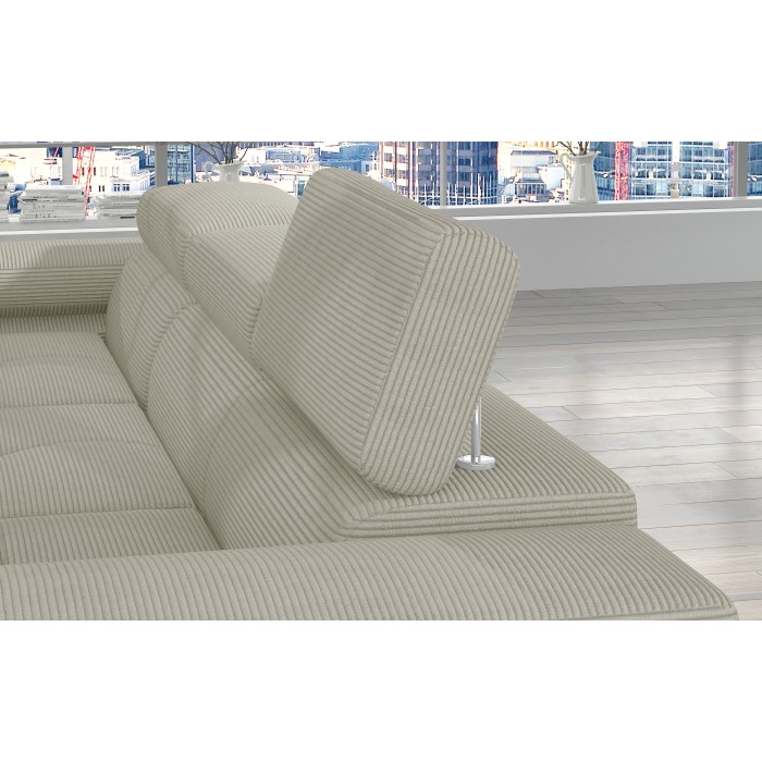 Canapé d’angle convertible AMANDA beige clair velours côtelé avec coffre gauche 