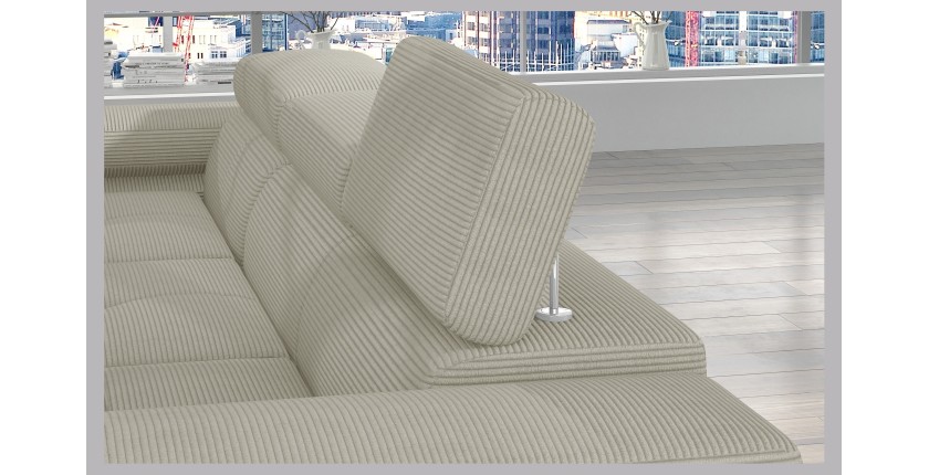 Canapé d’angle convertible AMANDA beige clair velours côtelé avec coffre gauche 