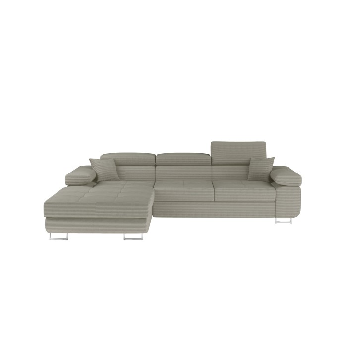 Canapé d’angle convertible AMANDA beige clair velours côtelé avec coffre gauche 