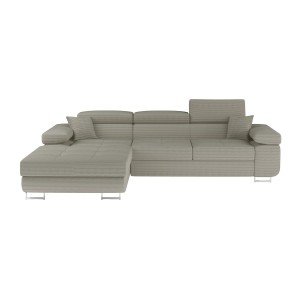 Canapé d’angle convertible AMANDA beige clair velours côtelé avec coffre gauche 