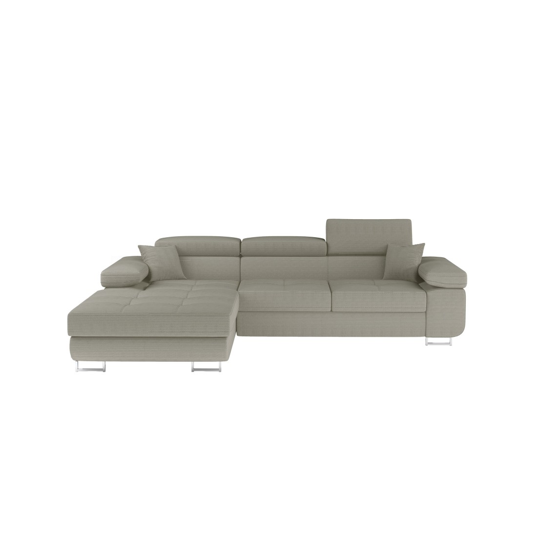 Canapé d’angle convertible AMANDA beige clair velours côtelé avec coffre gauche 