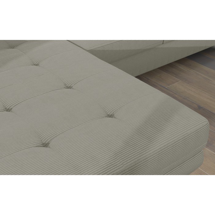 Canapé d’angle convertible AMANDA beige clair velours côtelé avec coffre gauche 