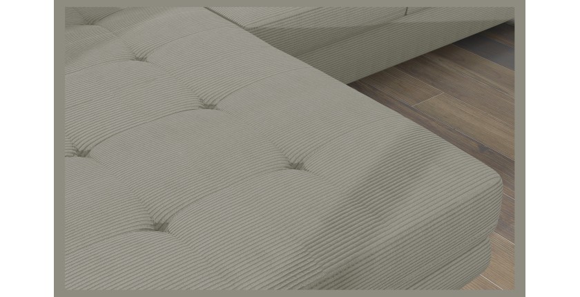Canapé d’angle convertible AMANDA beige clair velours côtelé avec coffre gauche 