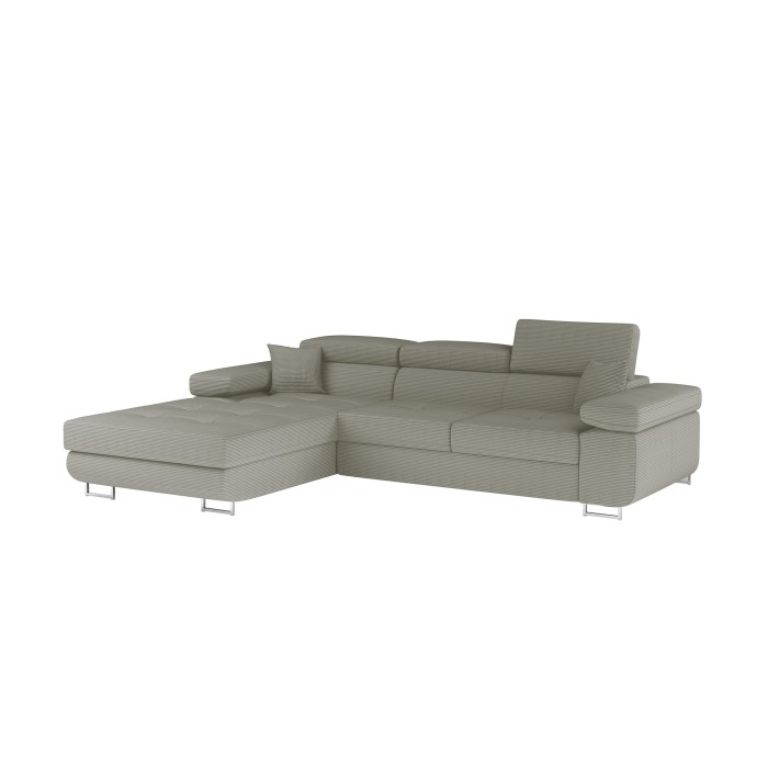 Canapé d’angle convertible AMANDA beige clair velours côtelé avec coffre gauche 