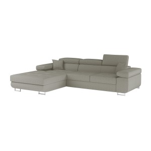 Canapé d’angle convertible AMANDA beige clair velours côtelé avec coffre gauche 