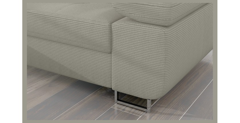 Canapé d’angle convertible AMANDA beige clair velours côtelé avec coffre gauche 