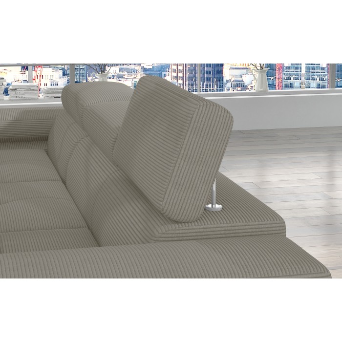 Canapé d’angle convertible AMANDA beige clair velours côtelé avec coffre gauche 