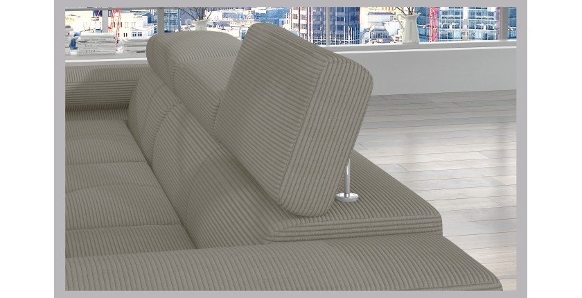 Canapé d’angle convertible AMANDA beige clair velours côtelé avec coffre gauche 