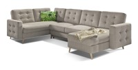 Canapé d’angle panoramique convertible HASGARD U 326 cm sable avec coffre 