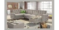 Canapé d’angle panoramique convertible HASGARD U 326 cm sable avec coffre 