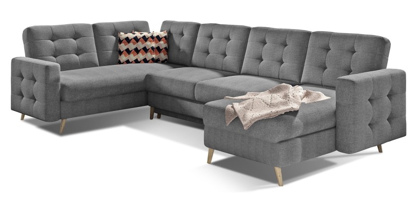 Canapé d’angle panoramique convertible HASGARD U 326 cm gris foncé avec coffre 