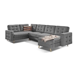 Canapé d’angle panoramique convertible HASGARD U 326 cm gris foncé avec coffre 