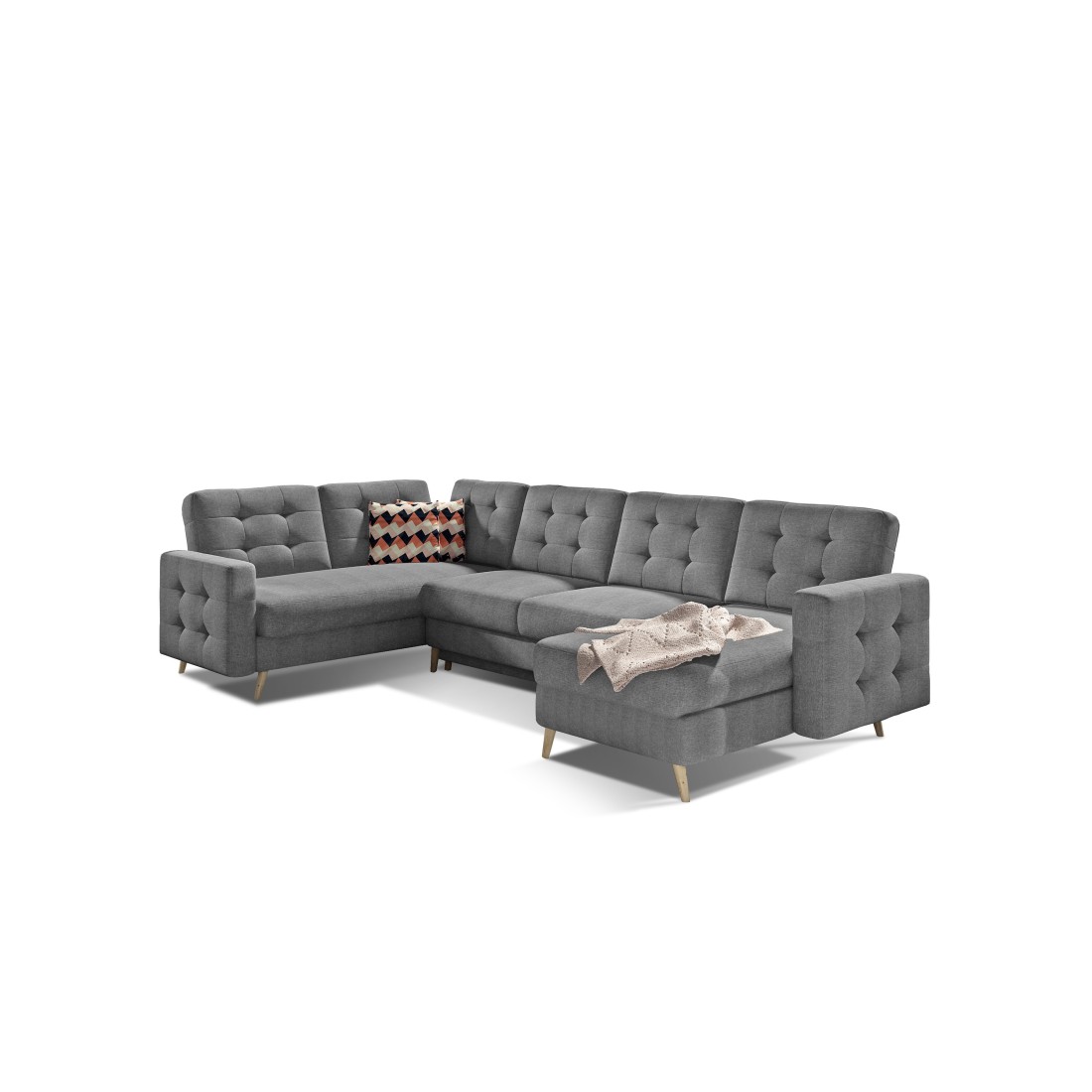 Canapé d’angle panoramique convertible HASGARD U 326 cm gris foncé avec coffre 