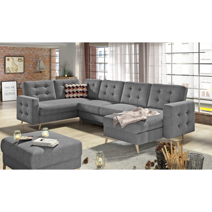 Canapé d’angle panoramique convertible HASGARD U 326 cm gris foncé avec coffre 