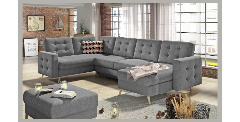Canapé d’angle panoramique convertible HASGARD U 326 cm gris foncé avec coffre 